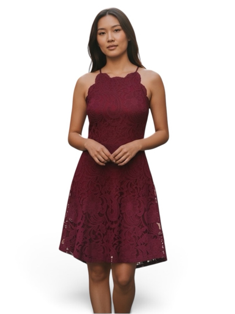 Mine Burgundy Lace Overlay Mini Dress Size M/L